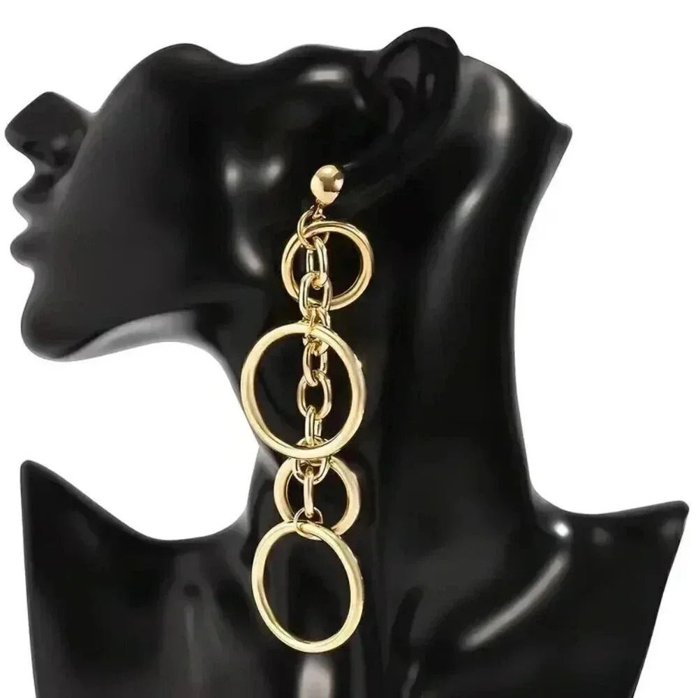 Dangle Earrings Hollow Circle To Circle (Color: Golden) - Picture 2 of 5